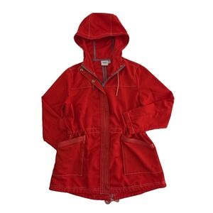 Rafaella Weekend Raincoat Womens PS Red Long Sleeve Hooded Zip Button Drawstring